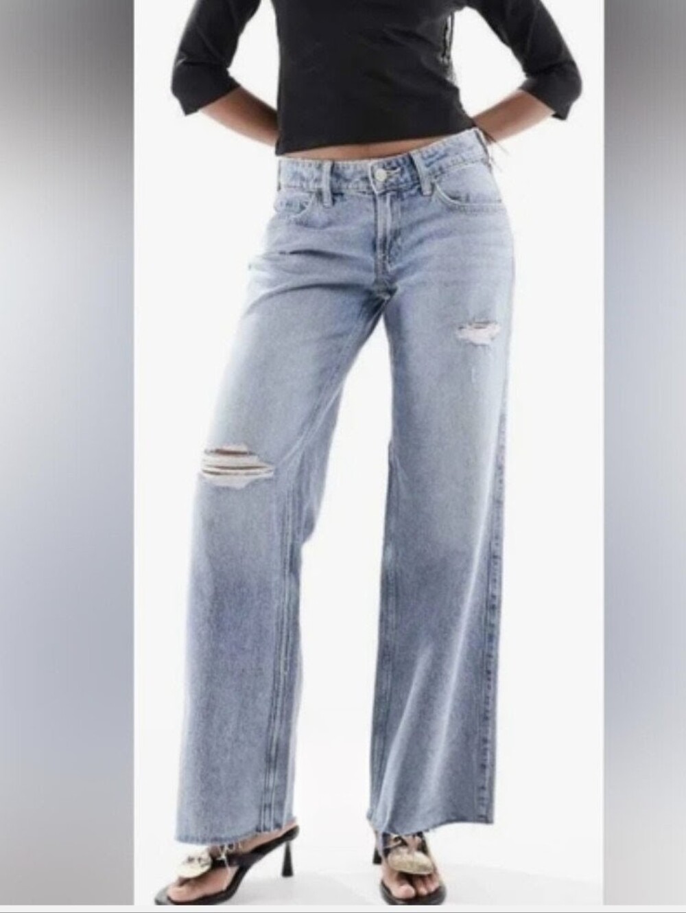 Hollister Women's Light Blue Denim Low Rise Baggy Jeans
